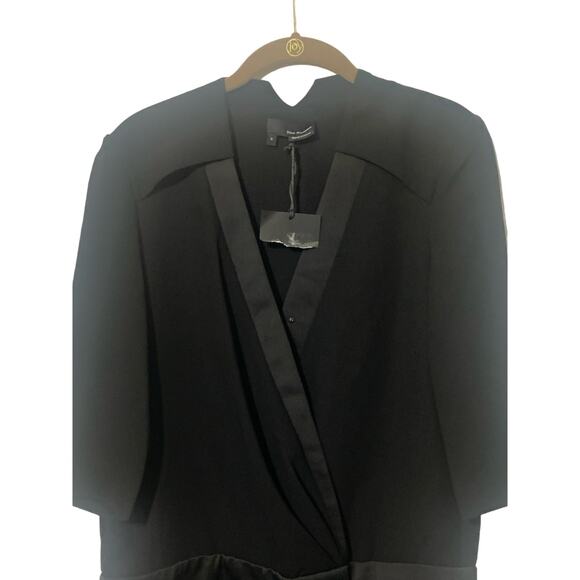 The Kooples sz S NWT Black Crepe and Satin Trim Tuxedo Jacket Wrap Mini Dress - Picture 3 of 10